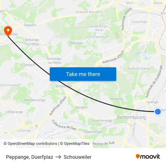 Peppange, Duerfplaz to Schouweiler map