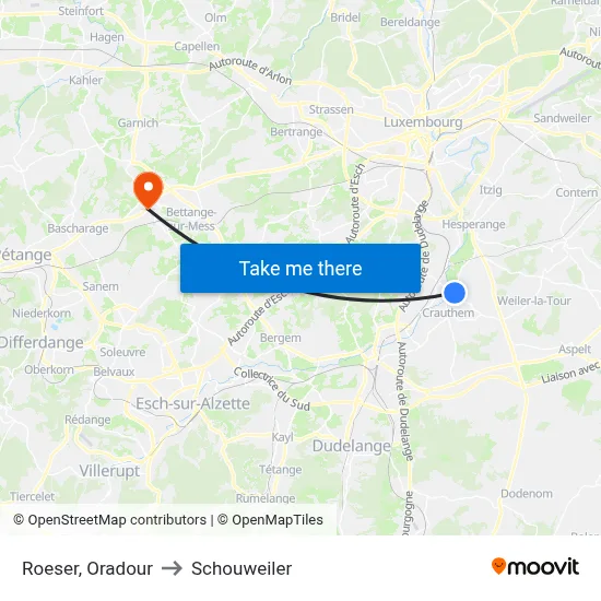 Roeser, Oradour to Schouweiler map