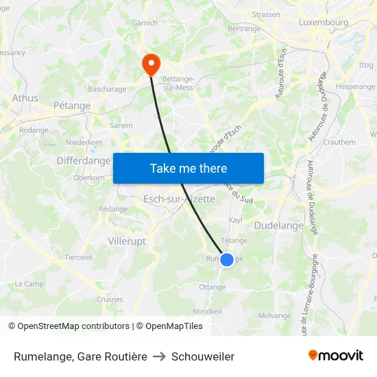 Rumelange, Gare Routière to Schouweiler map