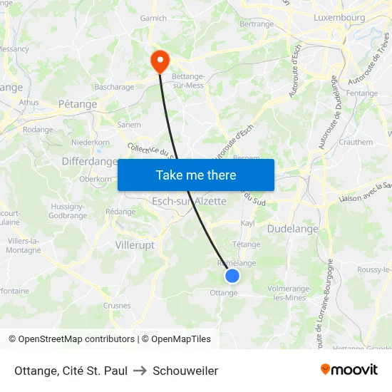 Ottange, Cité St. Paul to Schouweiler map