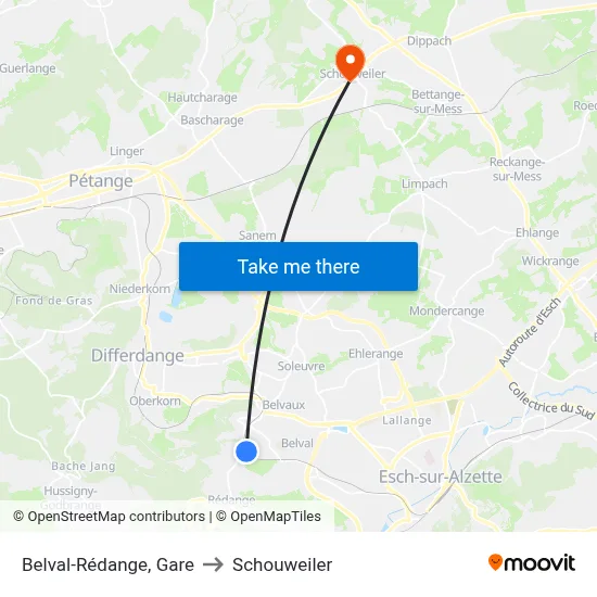 Belval-Rédange, Gare to Schouweiler map