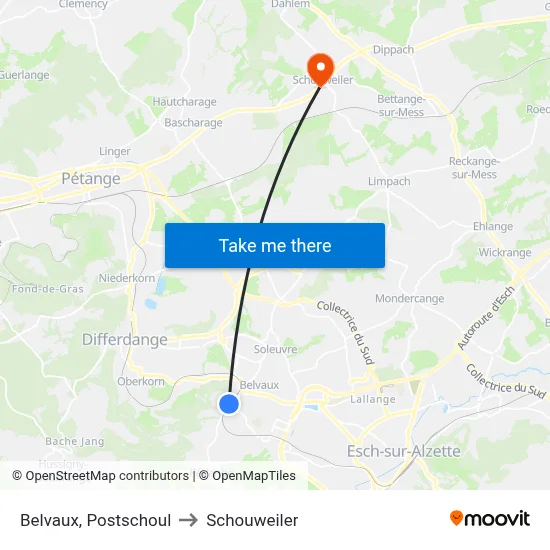 Belvaux, Postschoul to Schouweiler map
