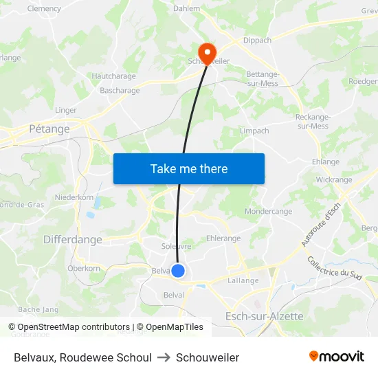 Belvaux, Roudewee Schoul to Schouweiler map