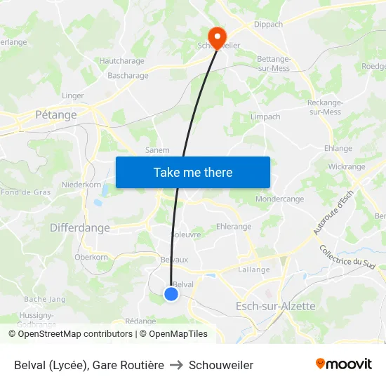 Belval (Lycée), Gare Routière to Schouweiler map