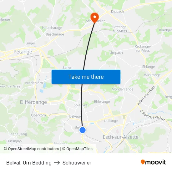 Belval, Um Bedding to Schouweiler map