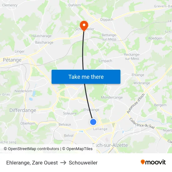 Ehlerange, Zare Ouest to Schouweiler map