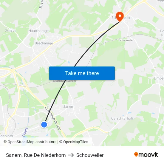 Sanem, Rue De Niederkorn to Schouweiler map