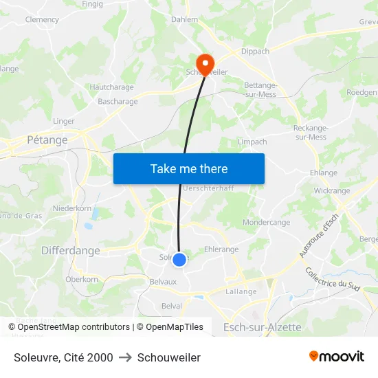 Soleuvre, Cité 2000 to Schouweiler map