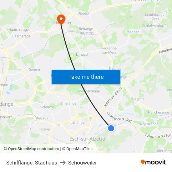 Schifflange, Stadhaus to Schouweiler map