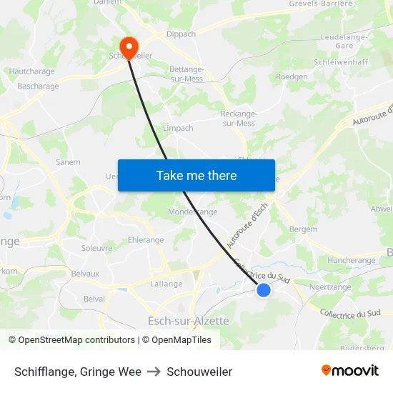 Schifflange, Gringe Wee to Schouweiler map