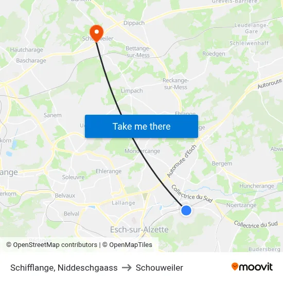 Schifflange, Niddeschgaass to Schouweiler map