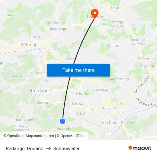 Rédange, Douane to Schouweiler map