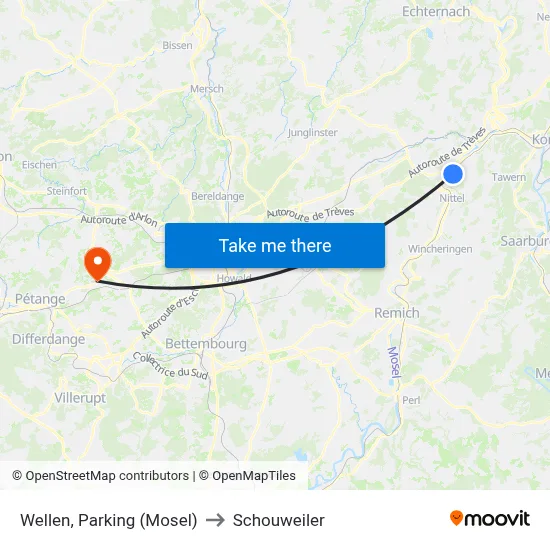 Wellen, Parking (Mosel) to Schouweiler map