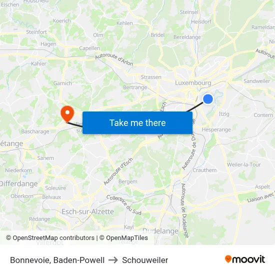 Bonnevoie, Baden-Powell to Schouweiler map
