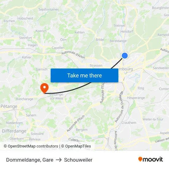 Dommeldange, Gare to Schouweiler map