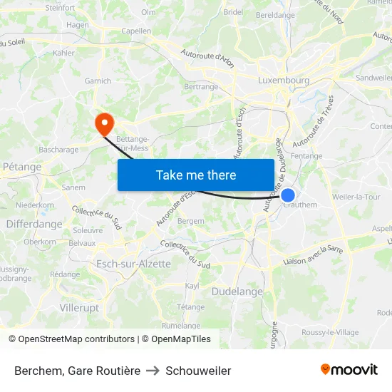 Berchem, Gare Routière to Schouweiler map
