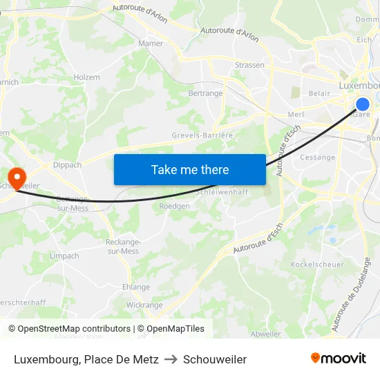 Luxembourg, Place De Metz to Schouweiler map