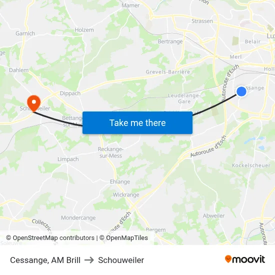 Cessange, AM Brill to Schouweiler map
