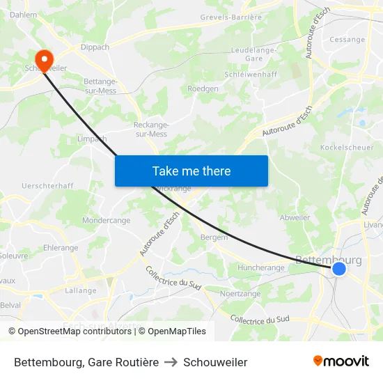 Bettembourg, Gare Routière to Schouweiler map