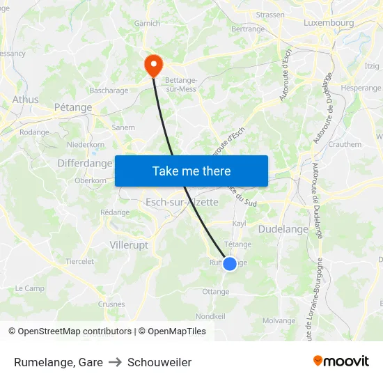 Rumelange, Gare to Schouweiler map