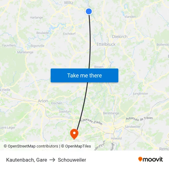Kautenbach, Gare to Schouweiler map
