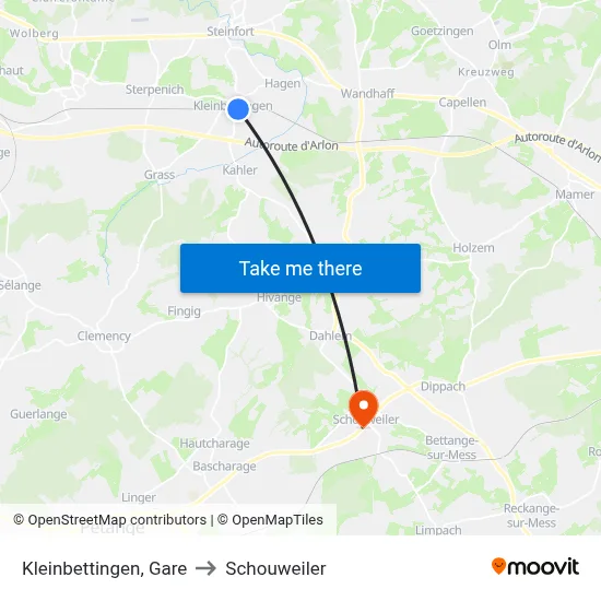 Kleinbettingen, Gare to Schouweiler map