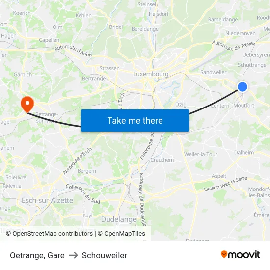 Oetrange, Gare to Schouweiler map