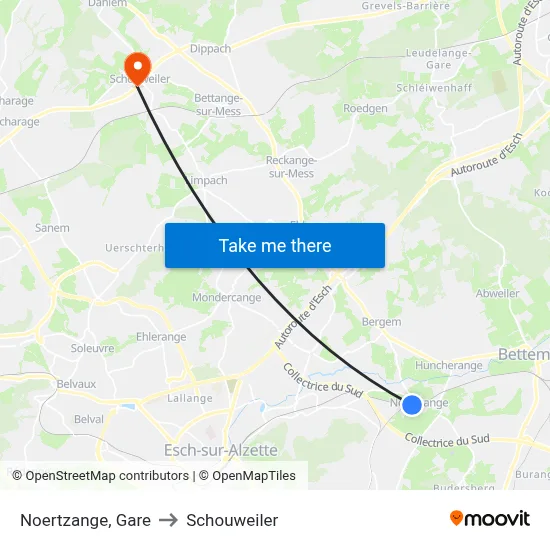 Noertzange, Gare to Schouweiler map