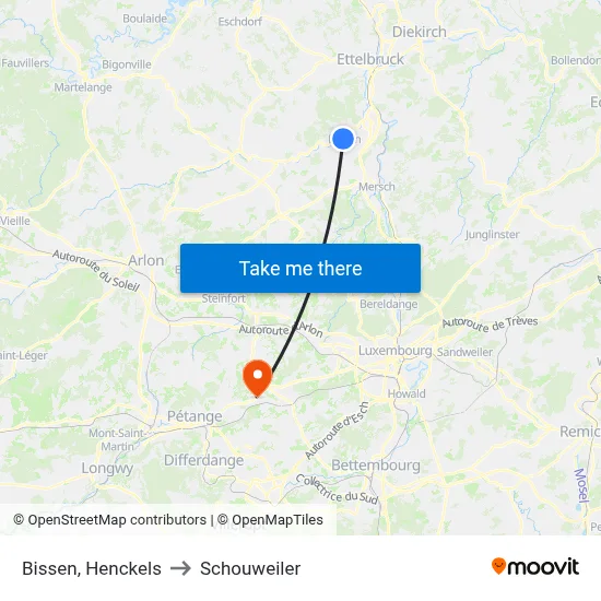 Bissen, Henckels to Schouweiler map
