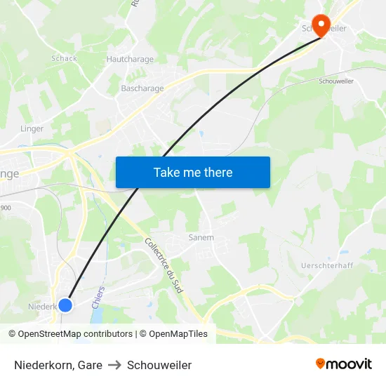 Niederkorn, Gare to Schouweiler map