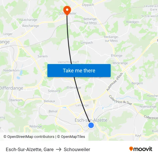 Esch-Sur-Alzette, Gare to Schouweiler map