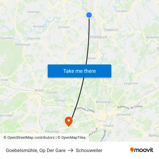 Goebelsmühle, Op Der Gare to Schouweiler map