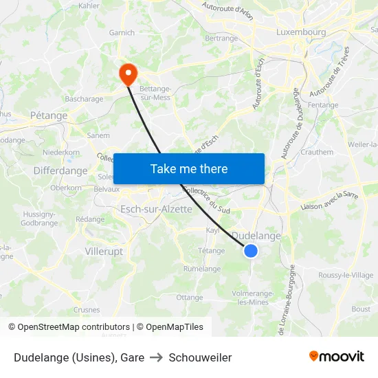 Dudelange (Usines), Gare to Schouweiler map