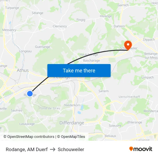 Rodange, AM Duerf to Schouweiler map