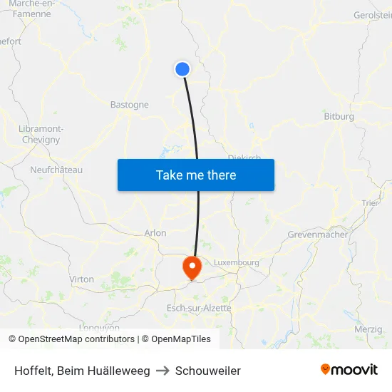 Hoffelt, Beim Huälleweeg to Schouweiler map