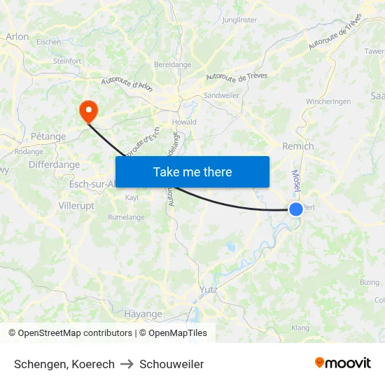 Schengen, Koerech to Schouweiler map