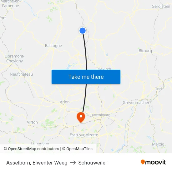 Asselborn, Elwenter Weeg to Schouweiler map
