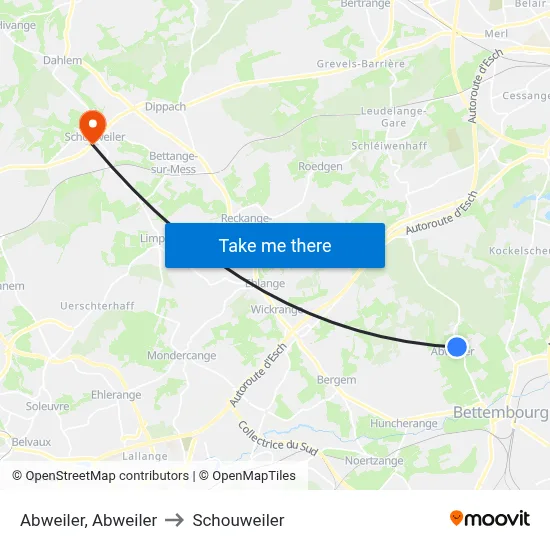 Abweiler, Abweiler to Schouweiler map