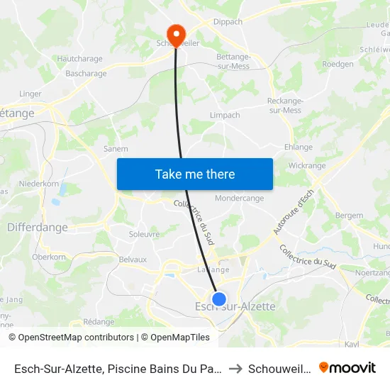 Esch-Sur-Alzette, Piscine Bains Du Parc to Schouweiler map
