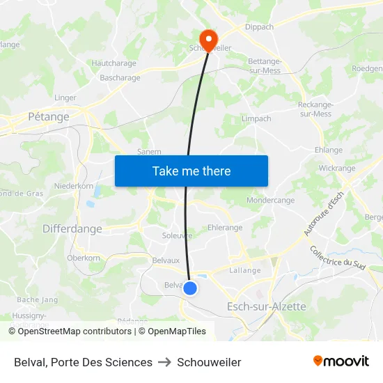 Belval, Porte Des Sciences to Schouweiler map