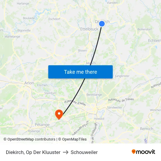 Diekirch, Op Der Kluuster to Schouweiler map