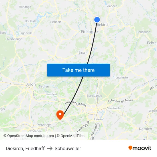 Diekirch, Friedhaff to Schouweiler map
