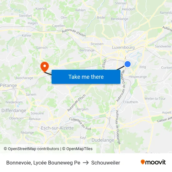 Bonnevoie, Lycée Bouneweg Pe to Schouweiler map