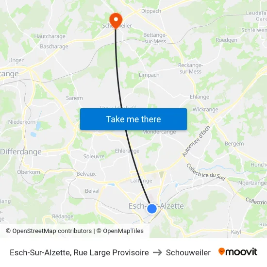 Esch-Sur-Alzette, Rue Large Provisoire to Schouweiler map