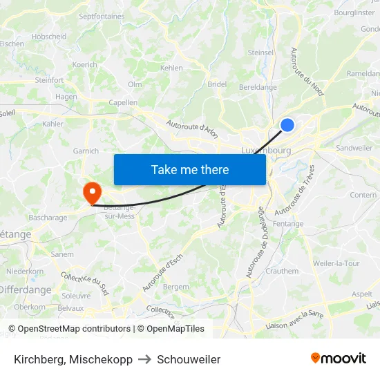 Kirchberg, Mischekopp to Schouweiler map