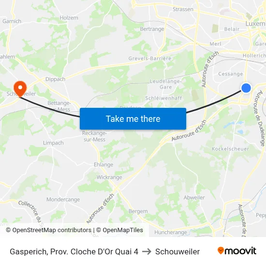 Gasperich, Prov. Cloche D'Or Quai 4 to Schouweiler map