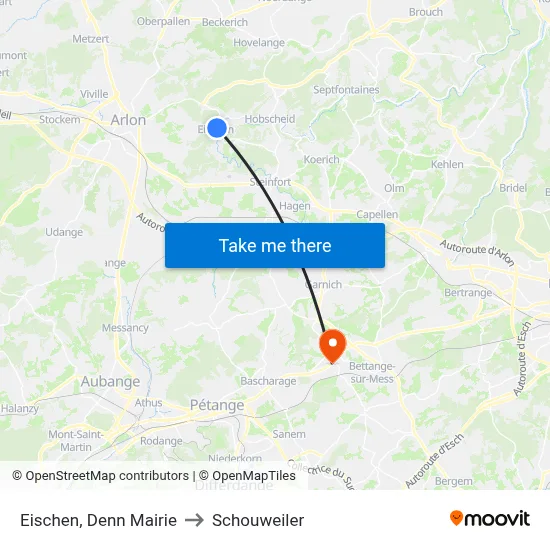 Eischen, Denn Mairie to Schouweiler map