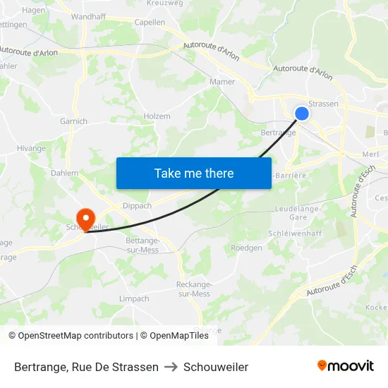 Bertrange, Rue De Strassen to Schouweiler map