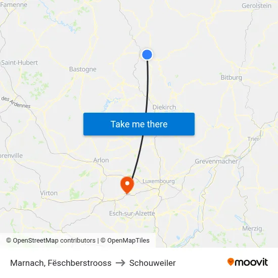 Marnach, Fëschberstrooss to Schouweiler map