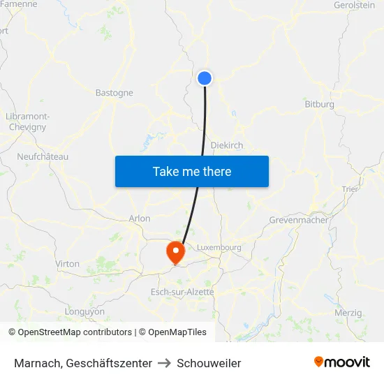 Marnach, Geschäftszenter to Schouweiler map